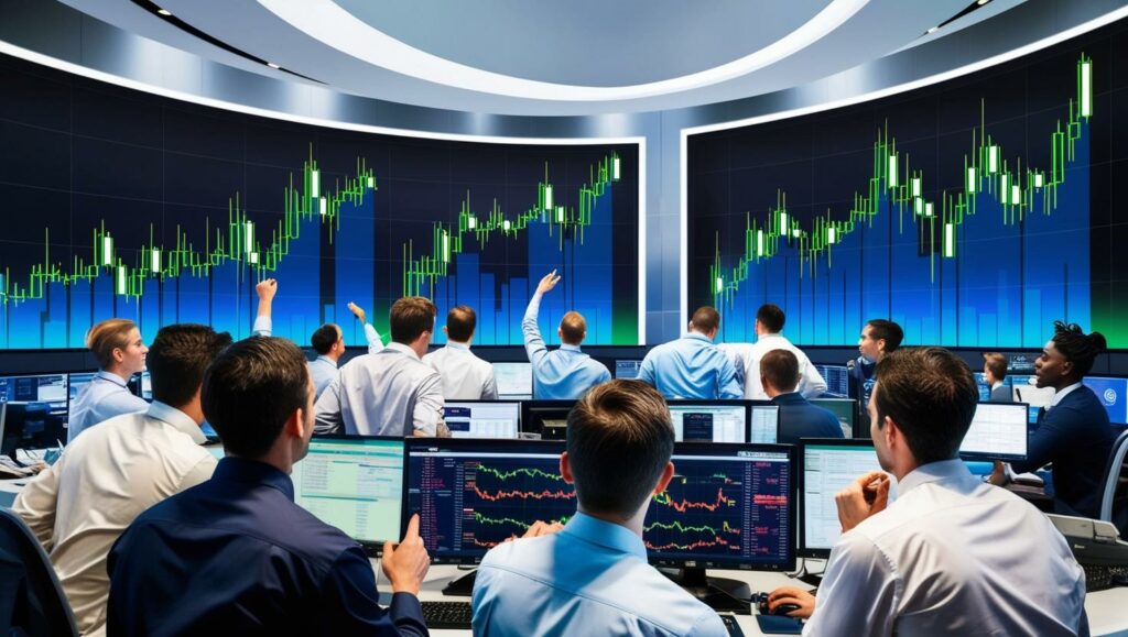 Image showing traders looking at large digital displays showing cryptocurrency prices rising1.jpg